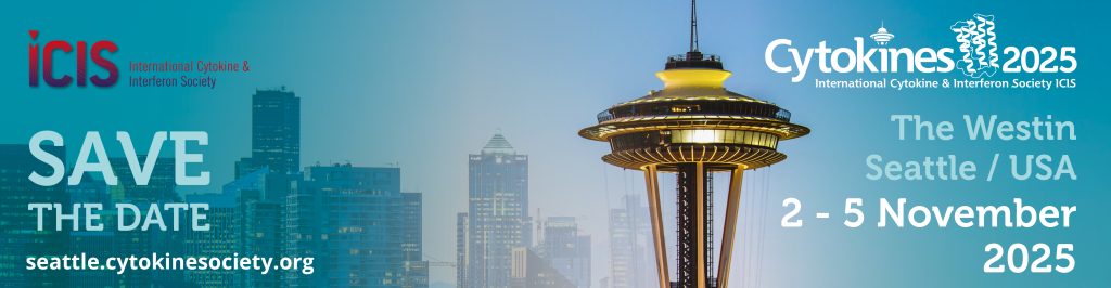 Image of Seattle skyline and call to Save the Date for Cytokines 2025 which will be November 2 - 5.